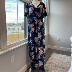 Xhilaration Navy Floral Jumpsuit